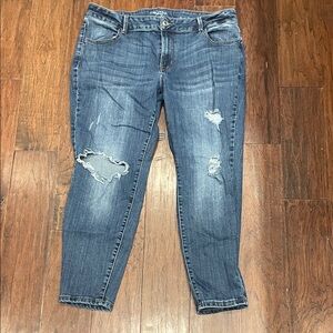 Maurices Dark Blue Distressed Ankle Jeans